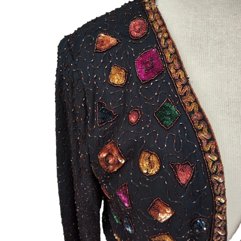 Vintage Beaded Sequins Bolero Jacket Made In India 16 Large - Picture 9 of 13